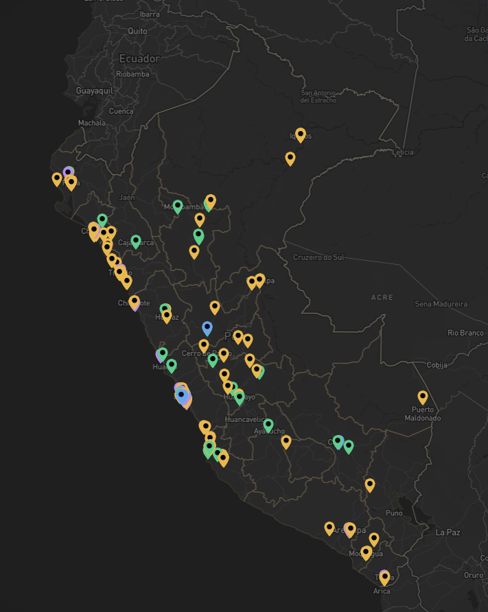 Vista mapa real de remates en Perú